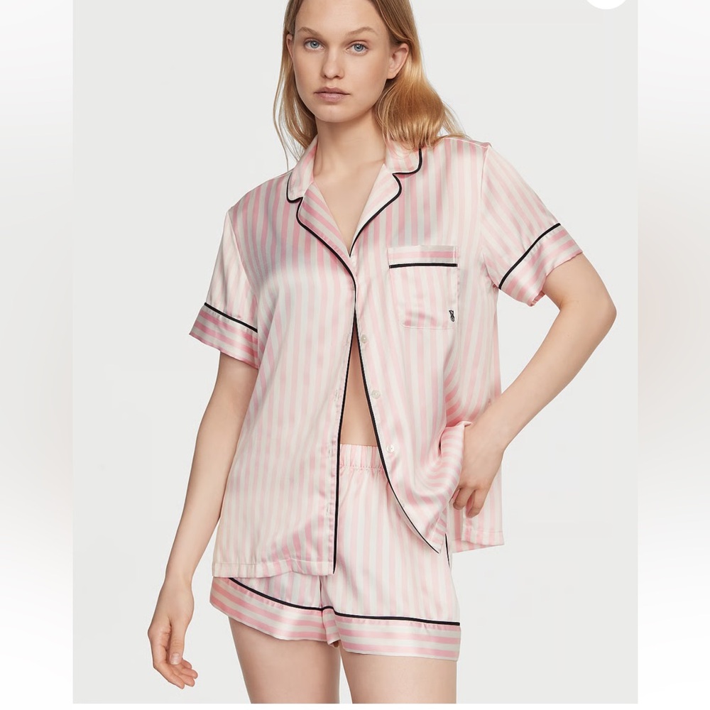 Victoria’s Secret - Glazed Satin Short Pajama Set PINK/WHITE